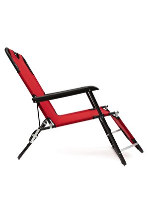Litus Katlanır Şezlong Plaj Şezlongu Portatif Kamp Sandalyesi Ve Bahçe Şezlongu - Kırmızı