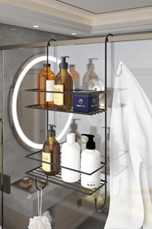 Asılabilir Lüks Banyo Rafı Kancalı Şampuanlık Paslanmaz Duşakabin Rafı Delmeden Asılır Duş Rafı