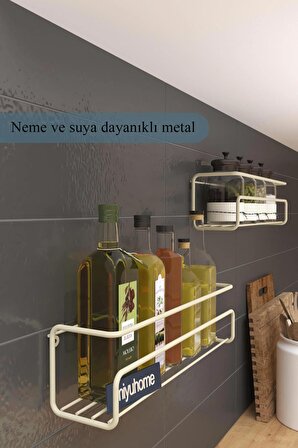 2’li Metal Baharatlık Mutfak Rafı Dolap Içi Yapışkanlı Banyo Rafı Çok Amaçlı Duş Şampuan Düzenleyici Bej