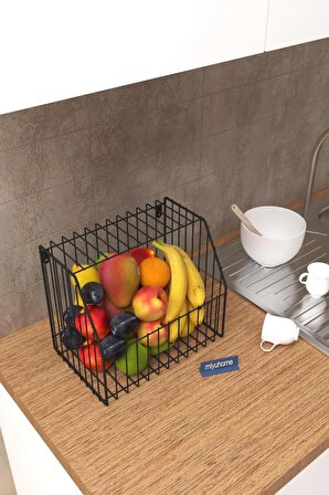 Metal Sebzelik Meyve ve Sebze Sepeti Çok Amaçlı Mutfak Rafı Asılabilir Tezgah Üstü Düzenleyici
