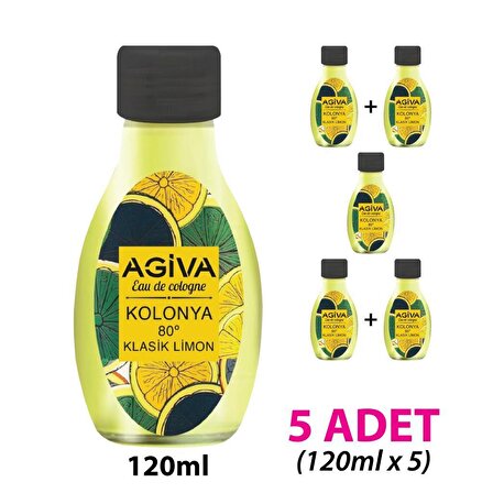 Agiva Limon Kolonyası 80 Derece Cam Şişe 120 ml 5 Adet