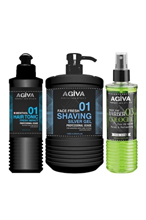 Agiva Shaving Silver Gel 1000ml+Tıraş Kolonyası+Hair Tonic