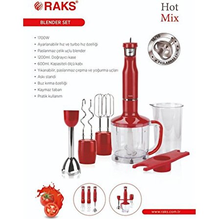 Raks Hot Mix 1700 W Blender Seti Kırmızı