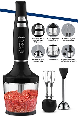 Goldmaster GM-7265 Rapido 1500 W Blender Set Siyah