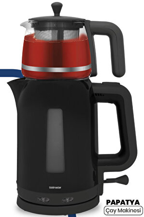 Papatya Siyah 2200 Watt Cam Demlikli Çay Makinesi ve Su Isıtıcısı