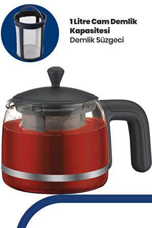 Papatya Siyah 2200 Watt Cam Demlikli Çay Makinesi ve Su Isıtıcısı