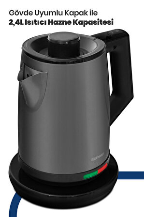Akasya Antrasit XL 2200 Watt Patentli Damlatmayan Tasarımı Çelik Çay Makinesi Ve Su Isıtıcısı