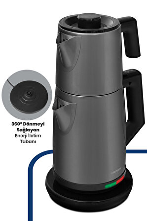 Akasya Antrasit XL 2200 Watt Patentli Damlatmayan Tasarımı Çelik Çay Makinesi Ve Su Isıtıcısı