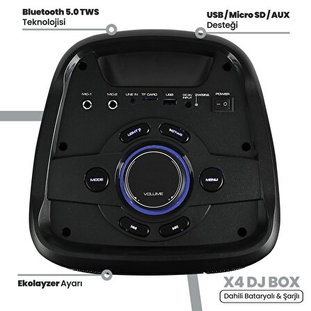 Goldmaster PartyBox GM-X4 Taşınabilir Şarjlı RGB Işıklı Bluetooth Hoparlör