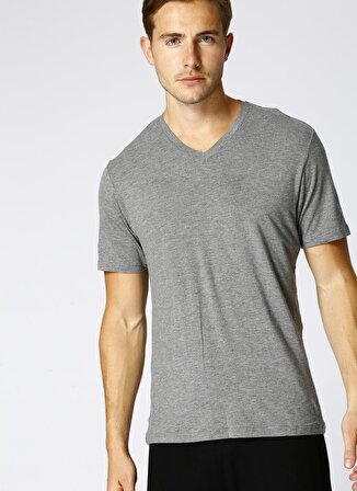 Blackspade V Yaka Düz Füme Melanj Erkek T-Shirt 9308