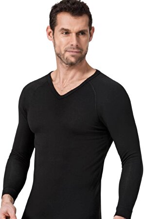 Thermo Lite Erkek V Yaka Uzun Kol Termal Siyah Sweatshirt