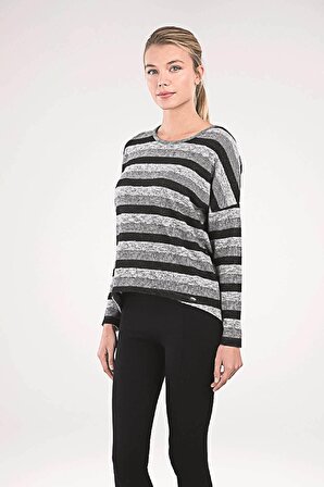 Blackspade 50080 Kadın Kışlık Uzun Kol Sweatshirt - Çizgili Grimelanj