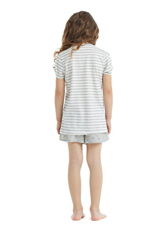 Blackspade Çizgili Gri Melanj Kız Çocuk Pijama Takımı 60275