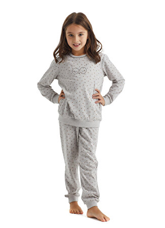 Blackspade Baskılı Bej Melanj Kız Çocuk Pijama Takımı 60344