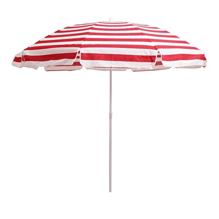 Kırmızı Beyaz Gabardin Kalın Kumaş Plaj Şemsiyesi - Balkon Şemsiyesi - Bahçe Şemsiyesi
