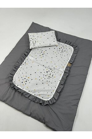 Sürpriz yastık gri beyaz samanyolu yıldızlı poplin - koyu gri poplin