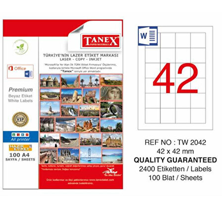 Tanex Lazer Etiket 100 YP 42x42 MM Laser-Copy-Inkjet TW-2042