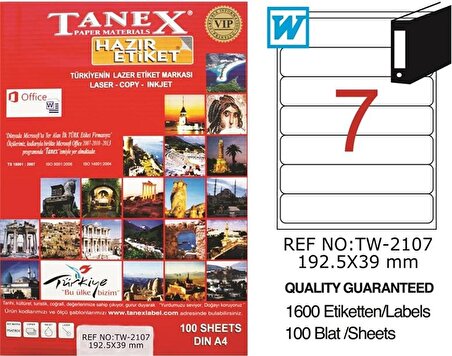 Tanex TW-2107 192,5MMX39MM Etiket 100 Tabaka 