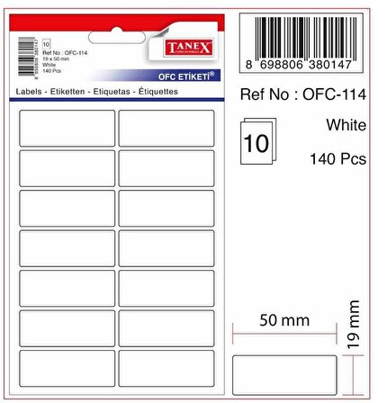 Tanex Etiket Ofc-114-19 X 50 Mm 140 Adet - Beyaz