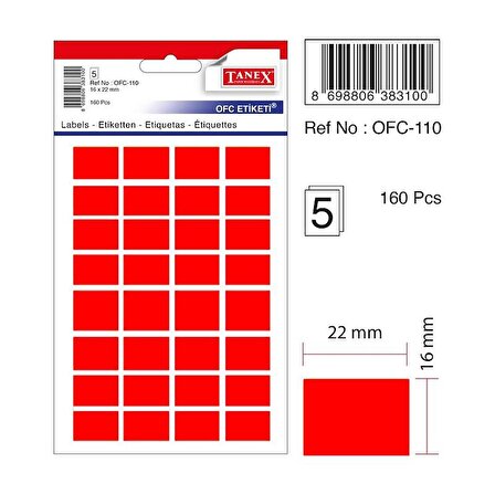 Tanex Etiket Ofc-110-16 X 22 Mm 160 Adet – Fosforlu Kırmızı