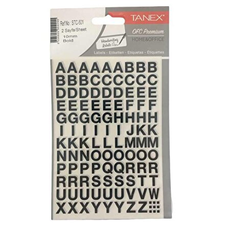 Tanex Etiket Stc-501 Harf Etiketi (A-Z) 1 Cm 2 Sayfa - Siyah