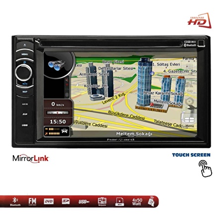 DOUBLE TEYP 6.2 4X50W MİRRORLİNK GPS/DVD/BT/USB/SD/FM/AUX KAMERALI HARWARD HR-N622