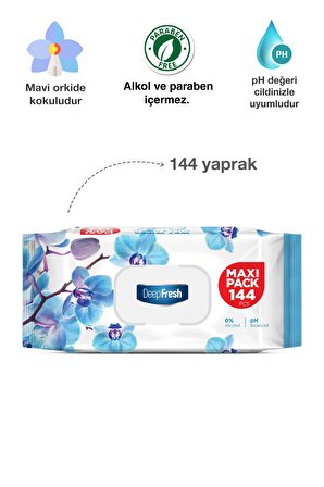Deep Fresh Maxi Pack Orkide Alkolsüz 144 Yaprak 1 Paket Islak Mendil