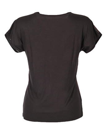 Daıdo V Yaka Desenli Kısa Kollu Siyah Kadın T-Shirt 20Y291900713