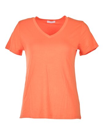 Daıdo V Yaka Basic Kısa Kollu Oranj Kadın T-Shirt 19Y291900970