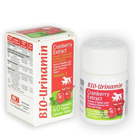 Bio Pet Active Bio Urinamin Yavru-Yetişkin Sindirim Sistemi Destekleyici C Vitamini Tablet 40 Tablet