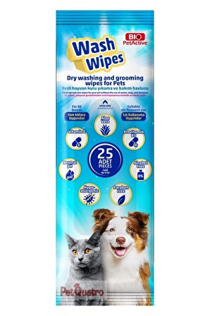 Wash Wipes Kedi ve Köpek Kuru Yıkama Kesesi 25'li