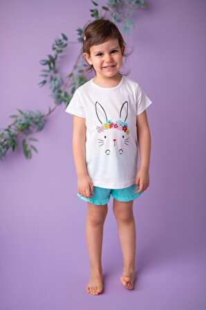 Kız Bebek Beyaz Flower Rabbit T-Shirt (9ay-4yaş)