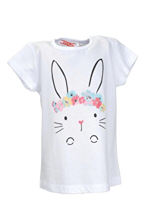 Kız Bebek Beyaz Flower Rabbit T-Shirt (9ay-4yaş)