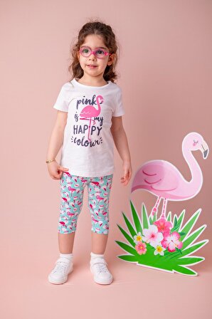 Kız Bebek Beyaz Flamingo Desenli T-Shirt (9ay-4yaş)