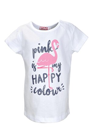 Kız Bebek Beyaz Flamingo Desenli T-Shirt (9ay-4yaş)
