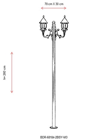 AVONNI BDR-68184-2BSY-M3 Siyah Boyalı Dış Mekan Aydınlatma E27 Çelik Boru ABS Akrilik Cam 70x30cm