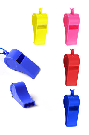 Renkli Plastik Düdük, 4 Adet İpli Yüksek Sesli Hakem Düdüğü Hediyelik Parti Düdükleri 