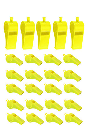 Sarı Plastik Düdük, 25 Adet İpli Yüksek Sesli Hakem Düdüğü Hediyelik Parti Düdükleri 