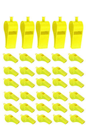 Sarı Plastik Düdük, 30 Adet İpli Yüksek Sesli Hakem Düdüğü Hediyelik Parti Düdükleri 