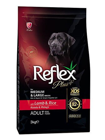 Reflex Plus Kuzu Etli-Pirinçli Orta - Büyük Irk Yetişkin Kuru Köpek Maması 3 kg