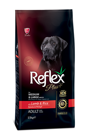 Reflex Plus Kuzu Etli-Pirinçli Orta - Büyük Irk Yetişkin Kuru Köpek Maması 15 kg