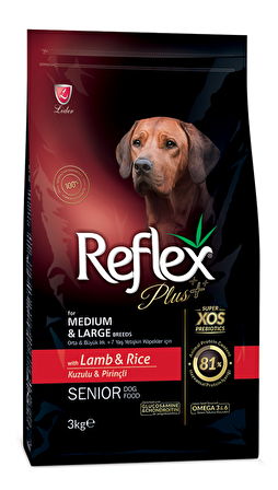 Reflex Plus Kuzu Etli-Pirinçli Orta - Büyük Irk Yetişkin Kuru Köpek Maması 3 kg
