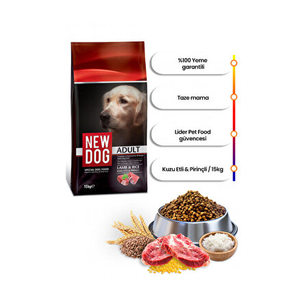 New Dog Kuzu Etli & Pirinçli Yetişkin köpek Maması 15 Kg