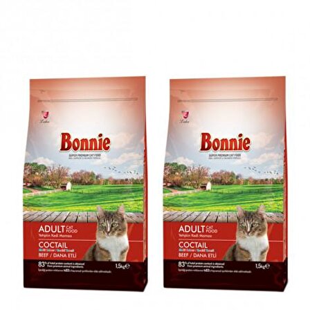 Bonnie Renkli Taneli Dana Etli Yetişkin Kedi Maması 1,5 Kg x 2