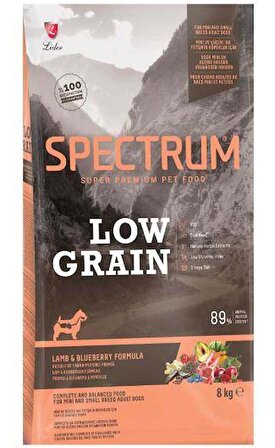 Spectrum Low Grain Kuzu Etli ve Yaban Mersinli Küçük Irk Yetişkin Köpek Maması 8 Kg