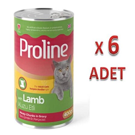 Proline Kuzu Etli Sos İçinde Et Parçacıklı Konserve Yetişkin Kedi Maması 400gr x 6 Adet