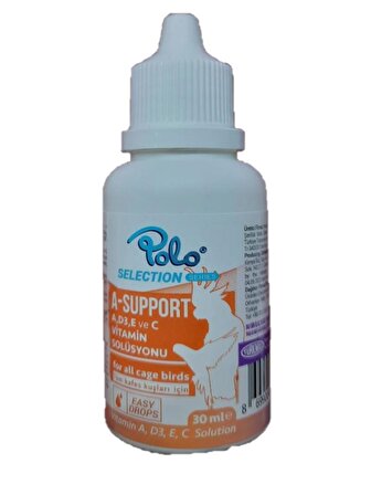 Polo A-Support (A,D3,E Ve C Vitamin Solüsyonu) Kuş Multi Vitamini 30ml