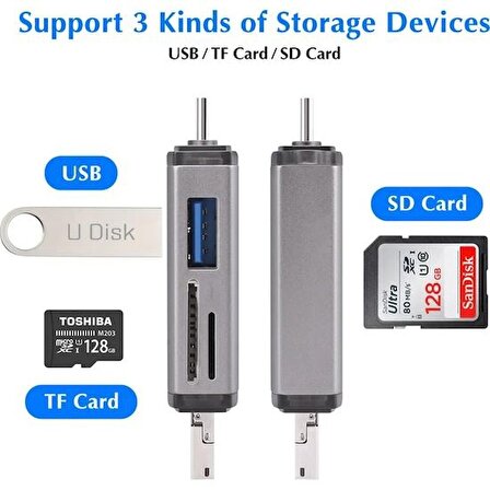 DAYTONA ADS-307 3'LÜ OTG => USB+Type-C+Micro USB KART OKUYUCU (3in1)