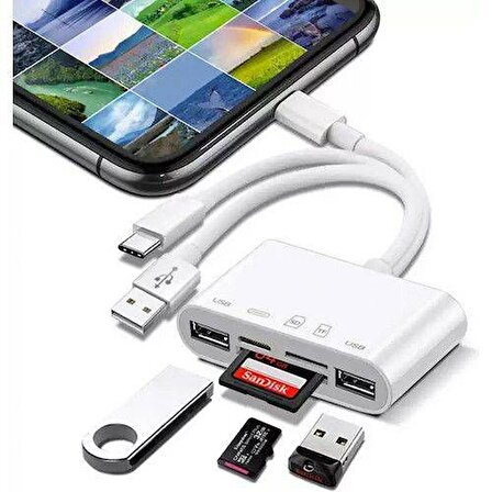 DAYTONA NK1032PRO ÇOK FONKSİYON USB KART OKUYUCU USB+Lightning+Type-C=>Çıkış:SD+MicroSD+USB+Lightni