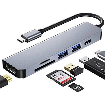 Daytona Hc-13C  Type-C To 2- USB 3.0 Sd Tf 4K Hd 1080P HDMI Pd Kart Okuyucu Çevirici Hub
